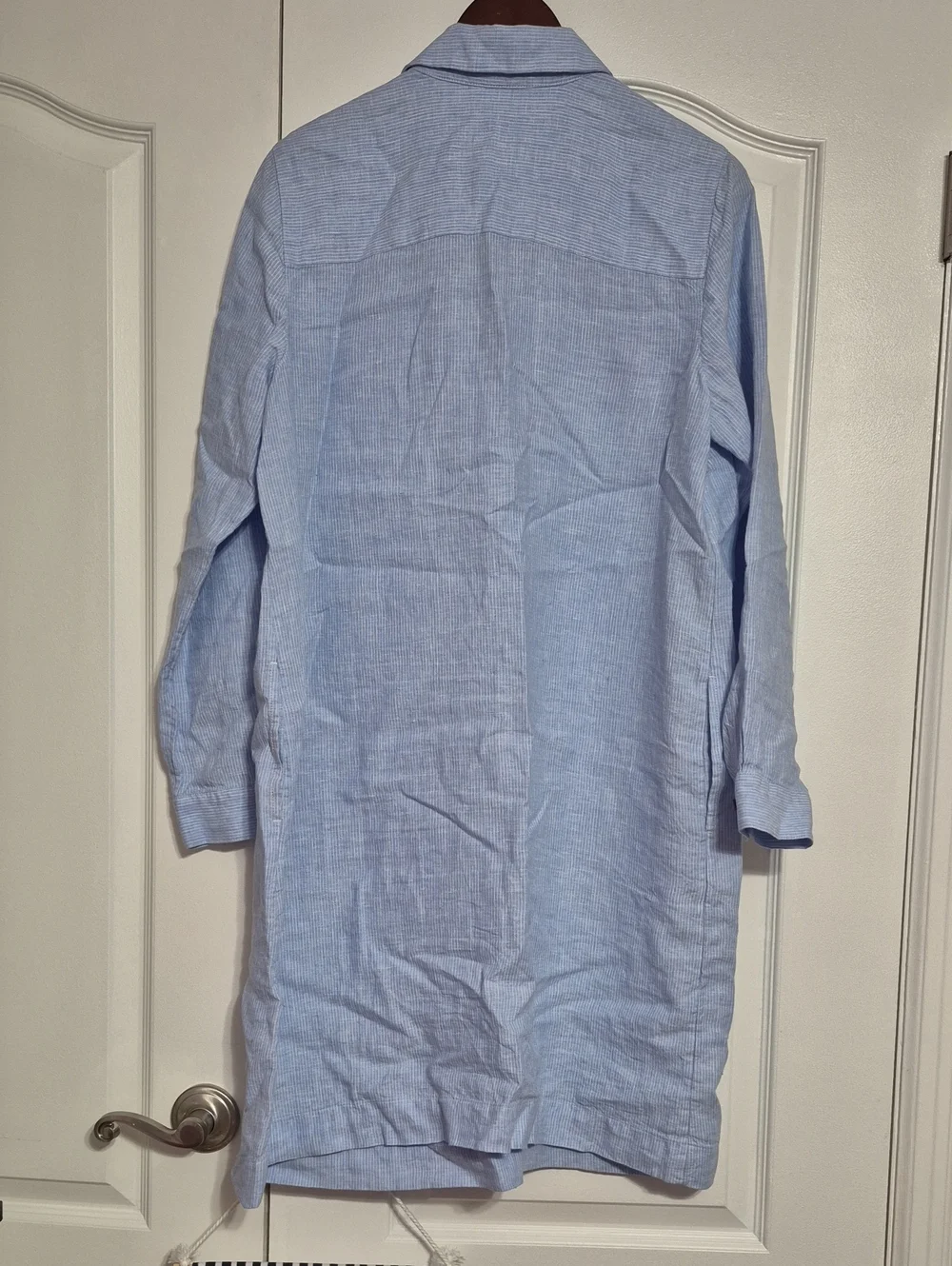 PURE JILL Light Blue and White Linen Button-Front Shirt Dress - Picture 10 of 10